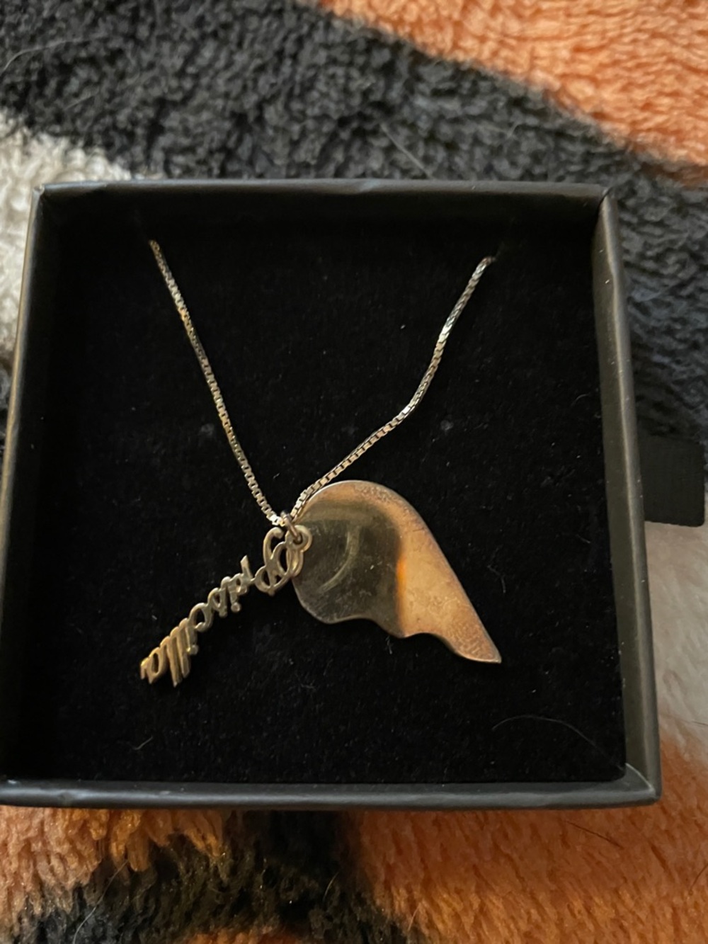 Gold over sterling silver Necklace with Script Charm - Silver